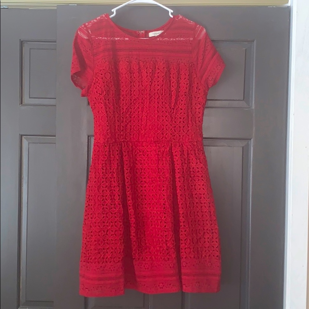 Short sleeve, lace detail, pleated skirt dress